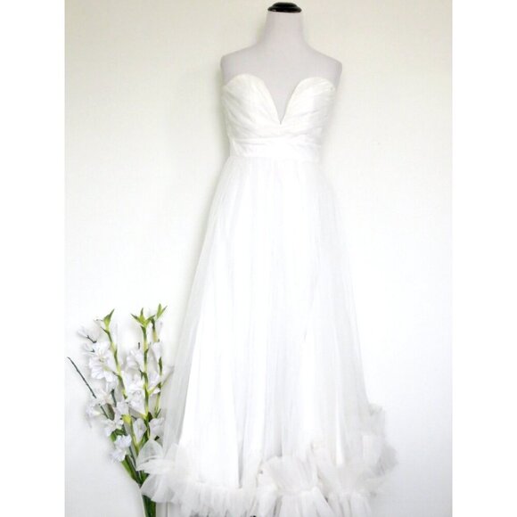 NEW! NASTY GAL STRAPLESS Tulle Bandeau RUFFLE Hem Midi Dress White SZ 6 - Picture 6 of 11